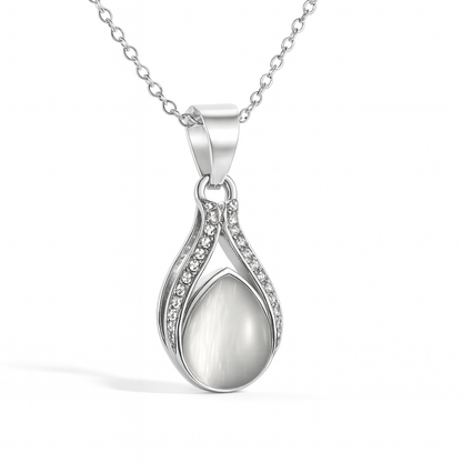 Jewello fashionable silver-plated drop design with white stone stud chain pendant set for women and girls.