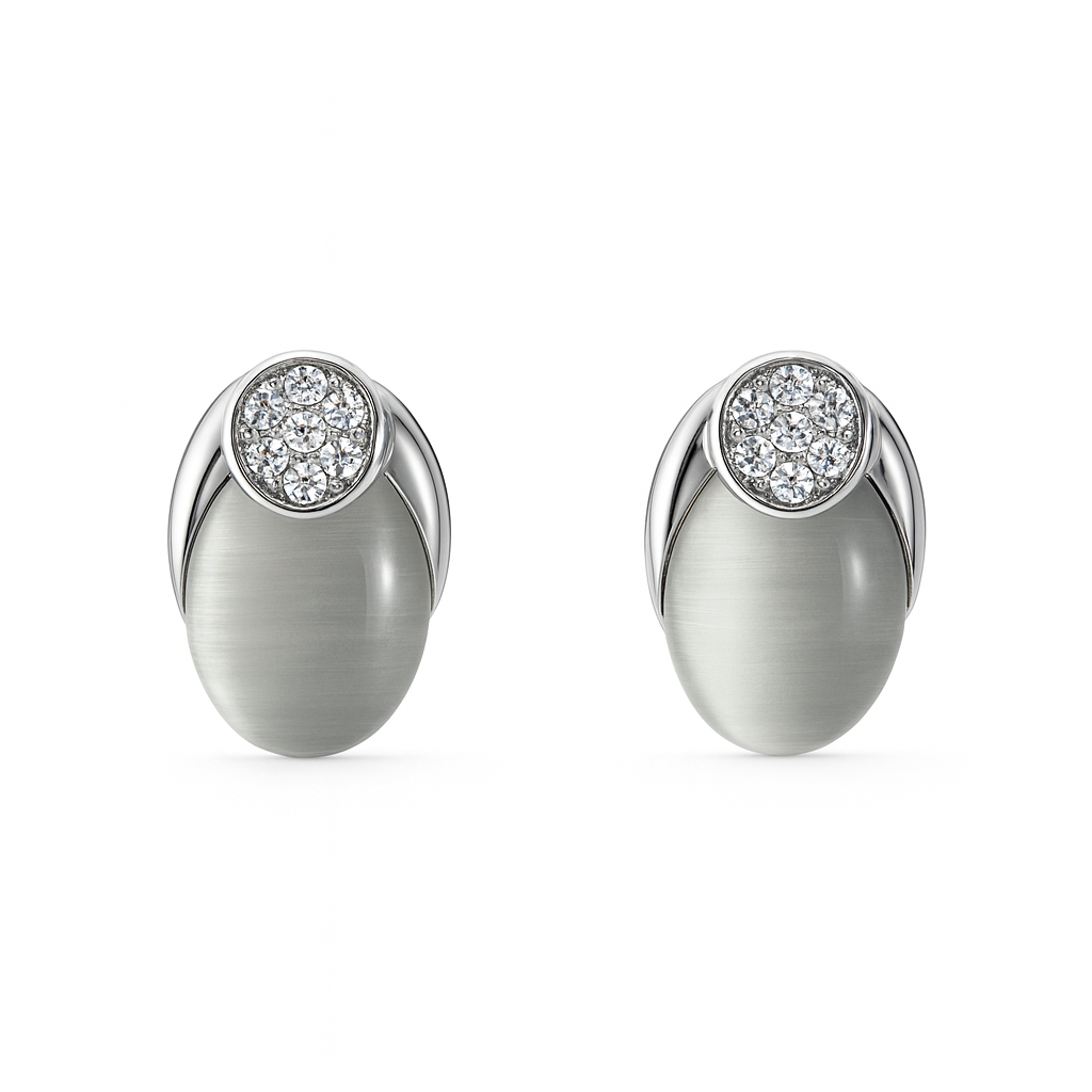 Jewello stylish silver-plated oval shape design with white stone stud chain pendant set for women and girls.