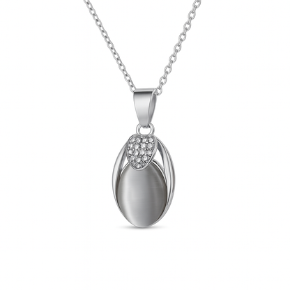 Jewello stylish silver-plated oval shape design with white stone stud chain pendant set for women and girls.