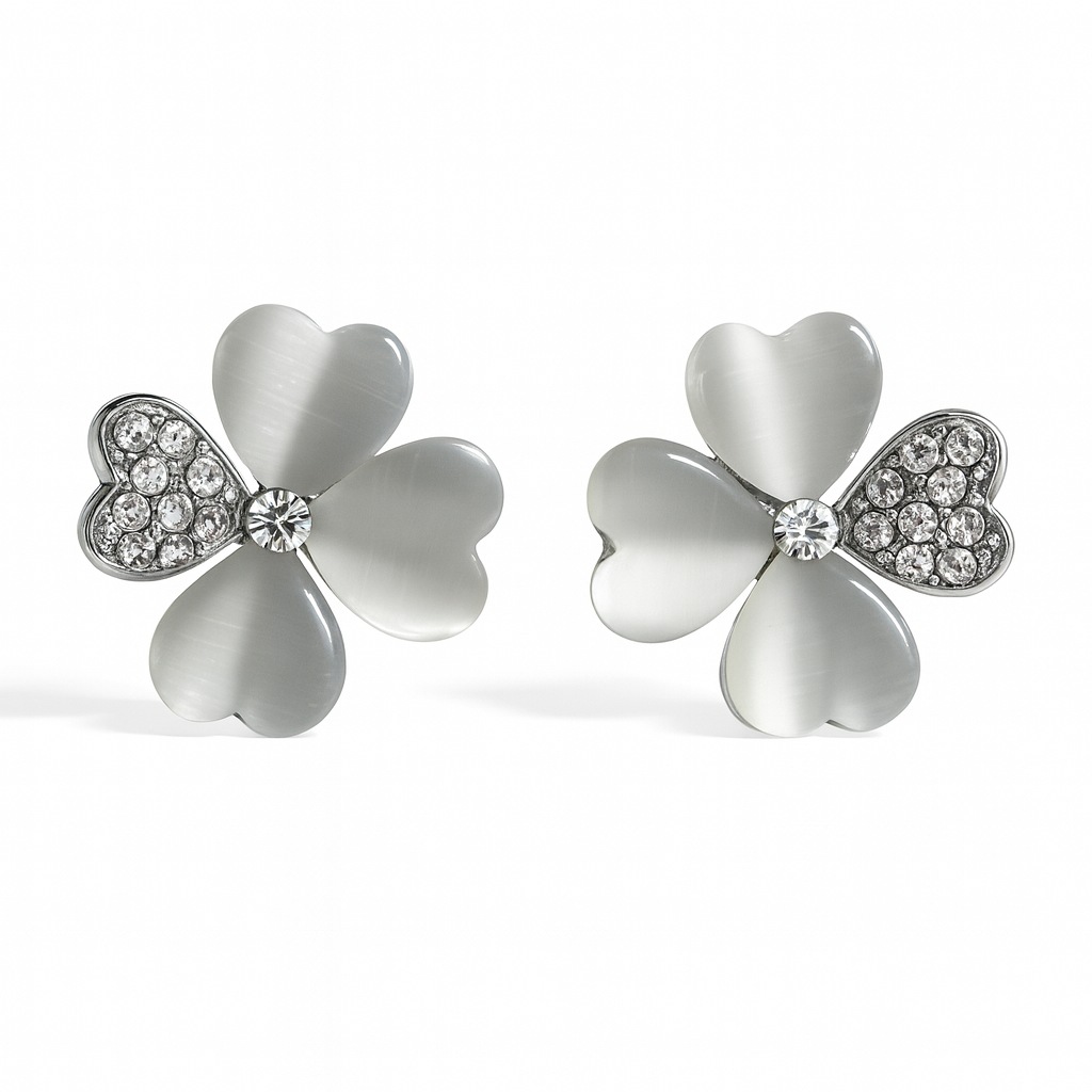 Jewello trendy silver-plated floral design with shimmering white stone stud pendant set for women and girls.
