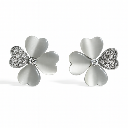 Jewello trendy silver-plated floral design with shimmering white stone stud pendant set for women and girls.