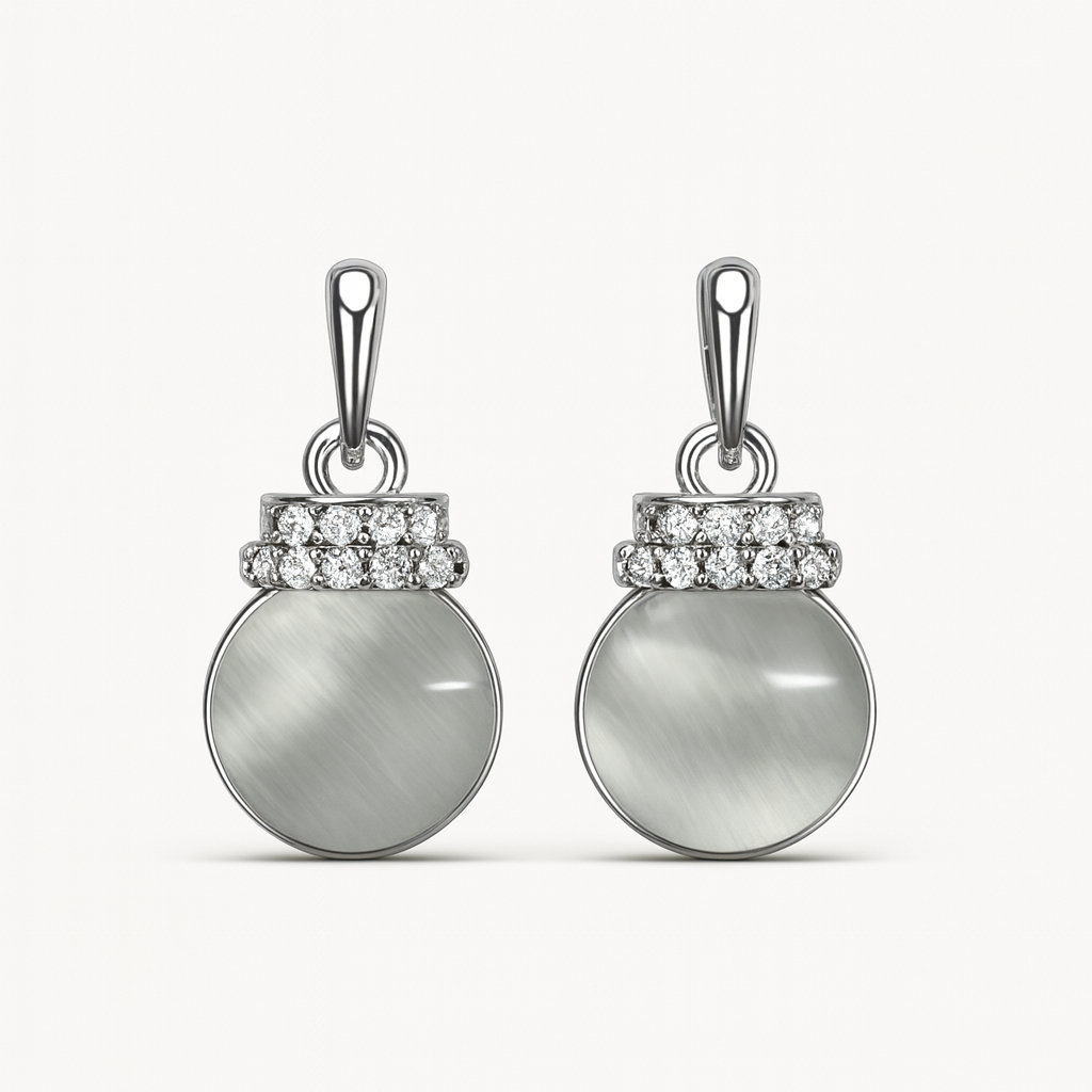 Jewello elegant silver-plated round shape design with white stone stud pendant chain set for women and girls.