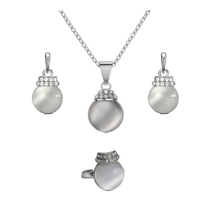 Jewello elegant silver-plated round shape design with white stone stud pendant chain set for women and girls.