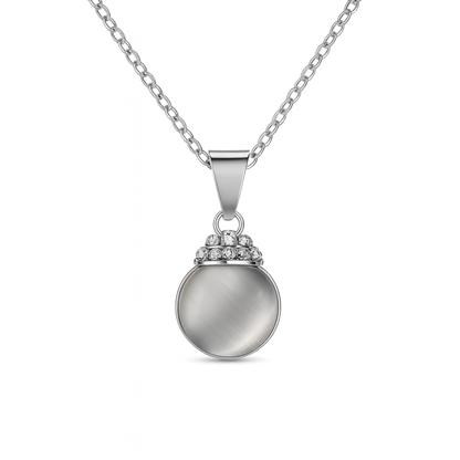 Jewello elegant silver-plated round shape design with white stone stud pendant chain set for women and girls.
