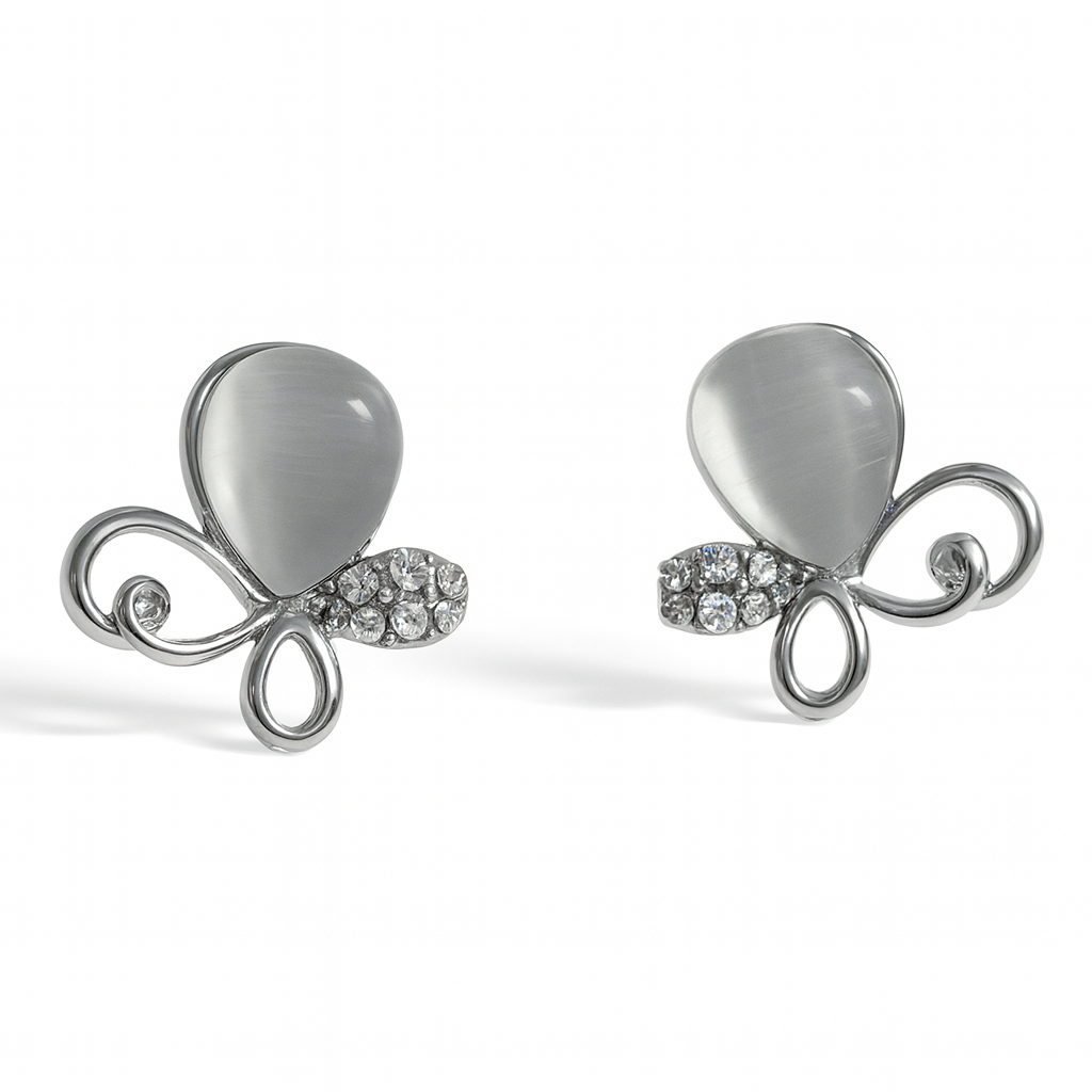 Jewello trendy silver-plated floral design with shimmering white stone stud pendant chain set for women and girls.
