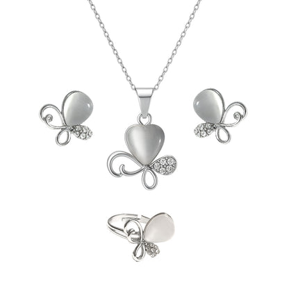 Jewello trendy silver-plated floral design with shimmering white stone stud pendant chain set for women and girls.