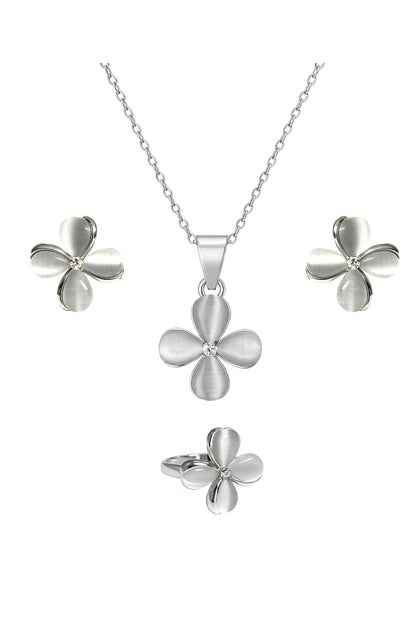 Jewello stylish silver-plated floral design with white stone stud pendant chain set for women and girls.