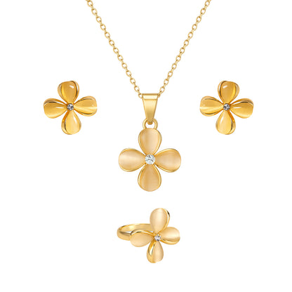 Jewello delicate floral design with light white stone stud pendant chain set for women and girls.