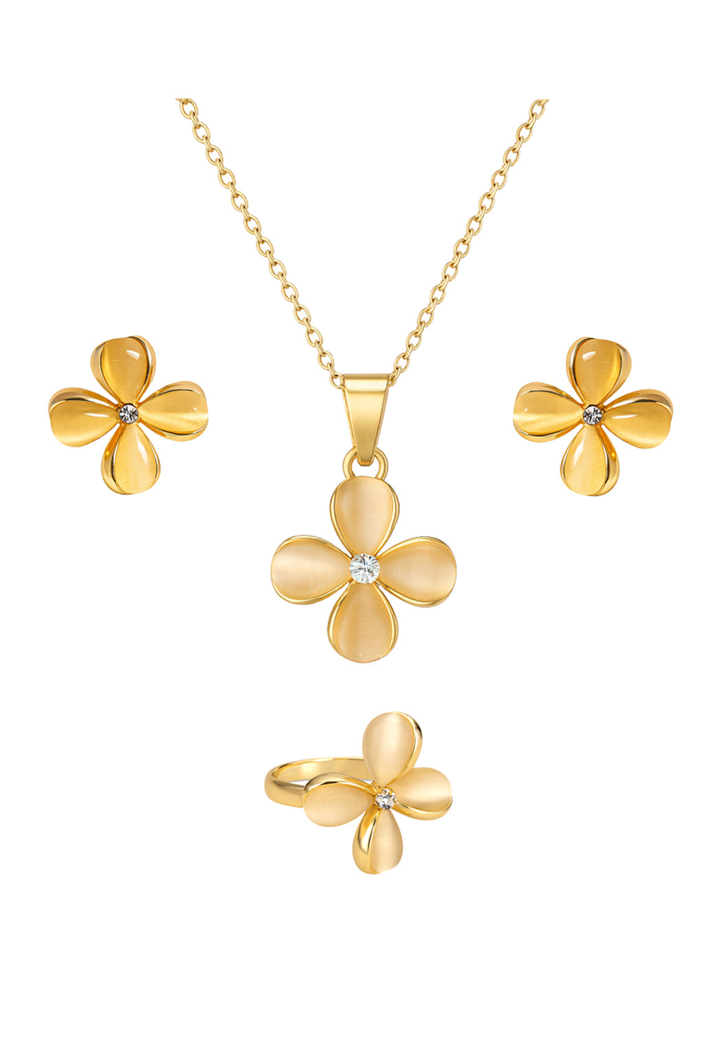 Jewello delicate floral design with light white stone stud pendant chain set for women and girls.