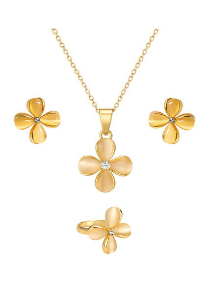 Jewello delicate floral design with light white stone stud pendant chain set for women and girls.