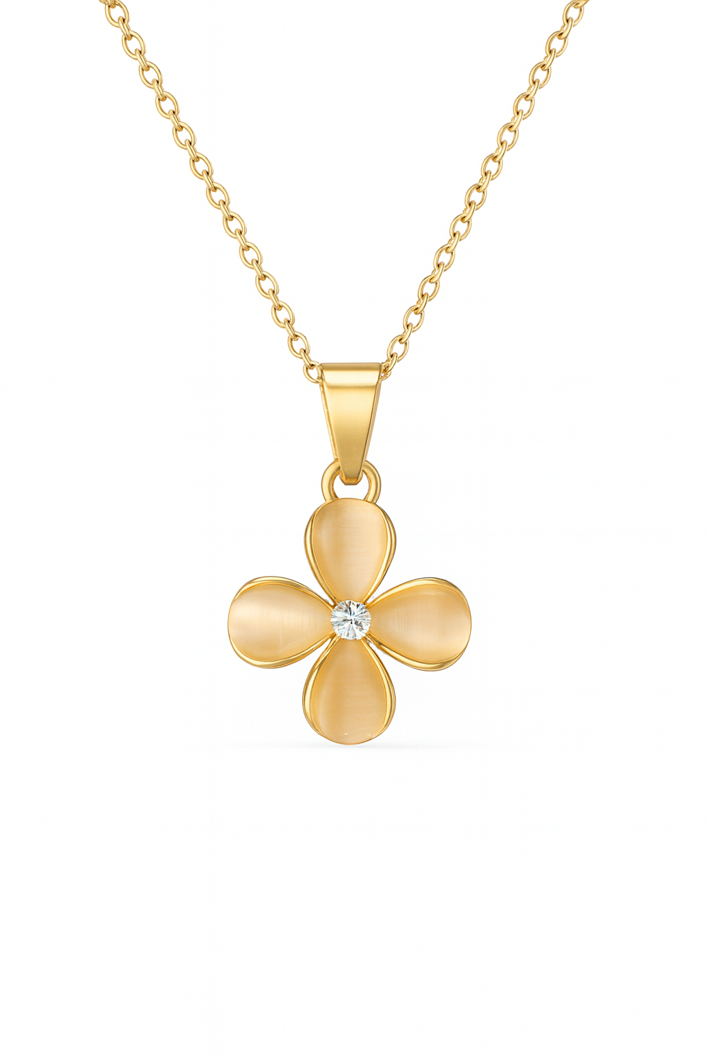 Jewello delicate floral design with light white stone stud pendant chain set for women and girls.
