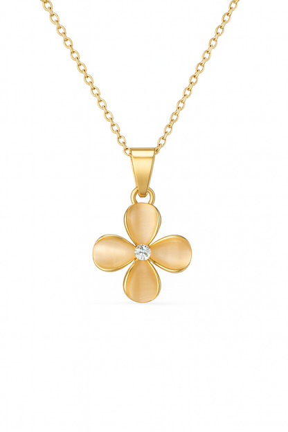 Jewello delicate floral design with light white stone stud pendant chain set for women and girls.