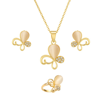 Jewello stylish floral design with light white stone stud chain pendant set for women and girls.