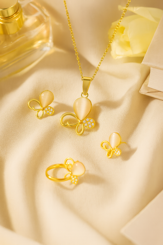 Jewello stylish floral design with light white stone stud chain pendant set for women and girls.