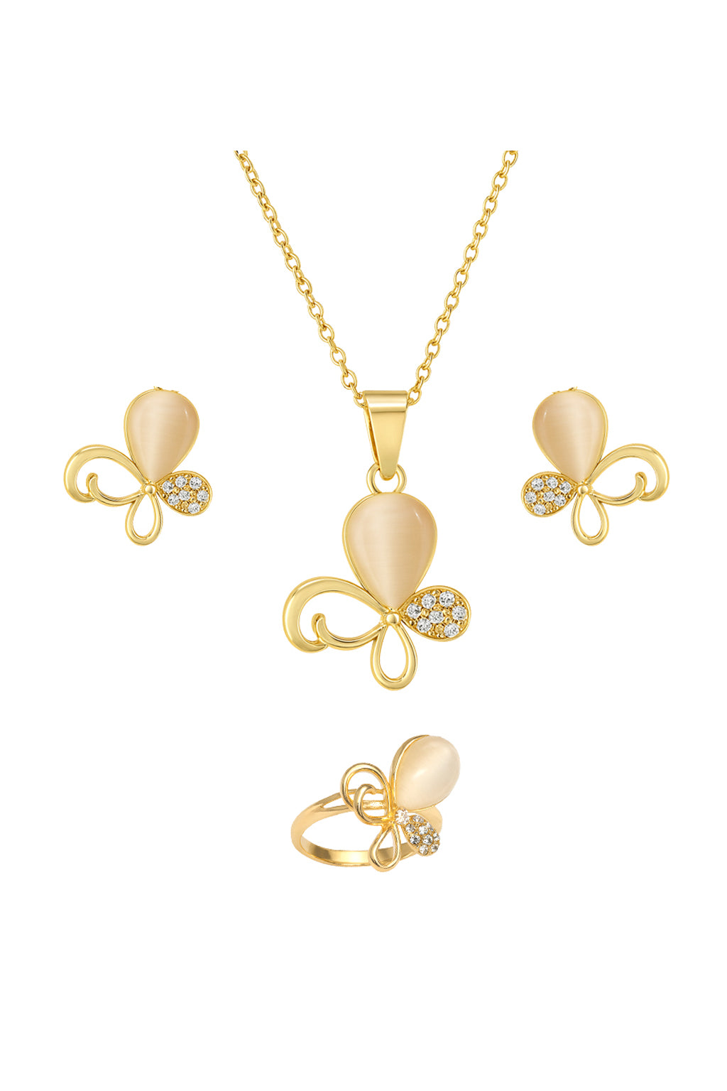 Jewello stylish floral design with light white stone stud chain pendant set for women and girls.