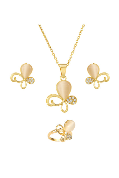 Jewello stylish floral design with light white stone stud chain pendant set for women and girls.