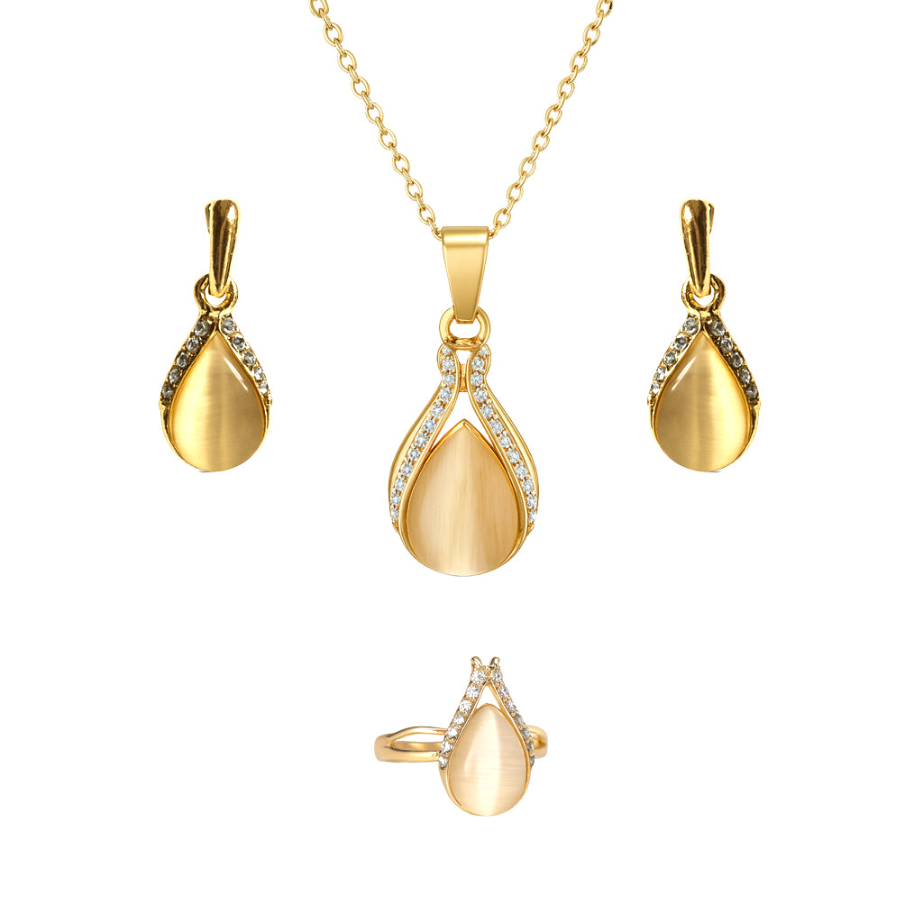 Jewello delicate gold-plated drop shape design with white stone stud chain pendant set for women and girls.