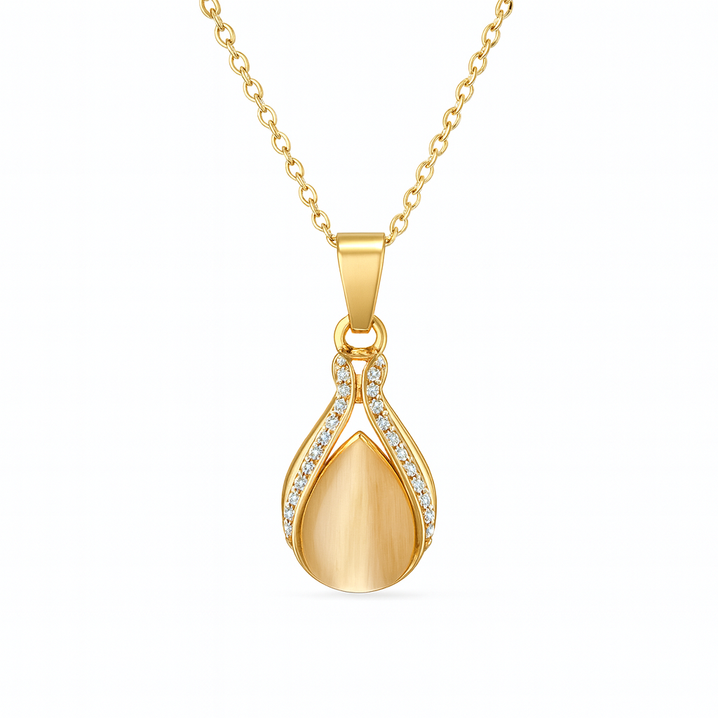 Jewello delicate gold-plated drop shape design with white stone stud chain pendant set for women and girls.