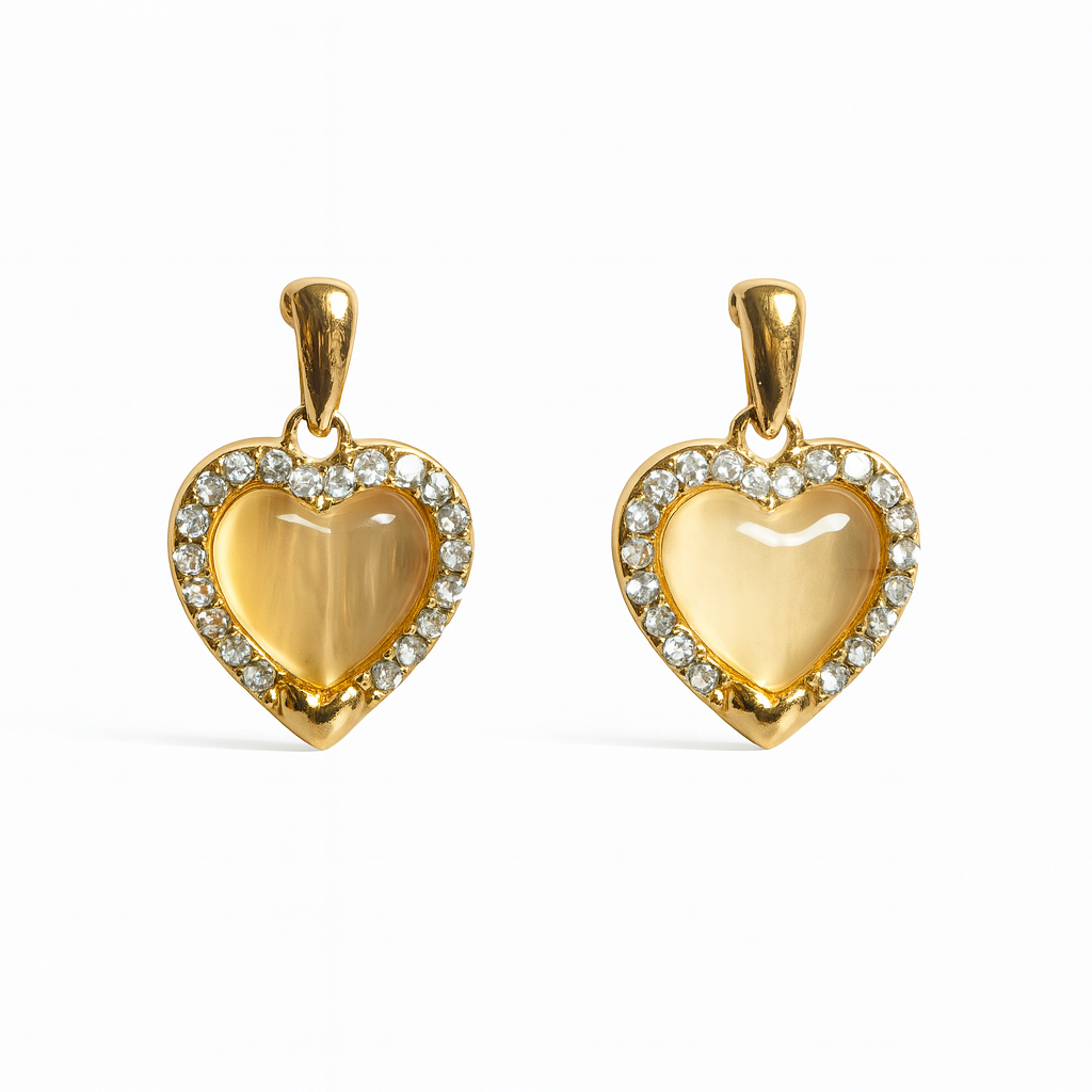 Jewello trendy gold-plated heart design and white stone stud chain pendant set for women and girls.
