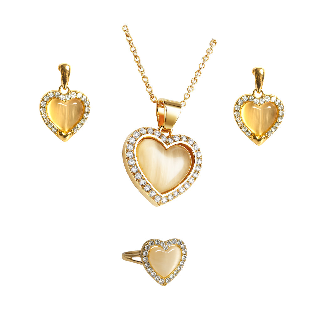 Jewello trendy gold-plated heart design and white stone stud chain pendant set for women and girls.