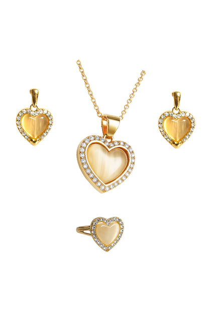 Jewello trendy gold-plated heart design and white stone stud chain pendant set for women and girls.