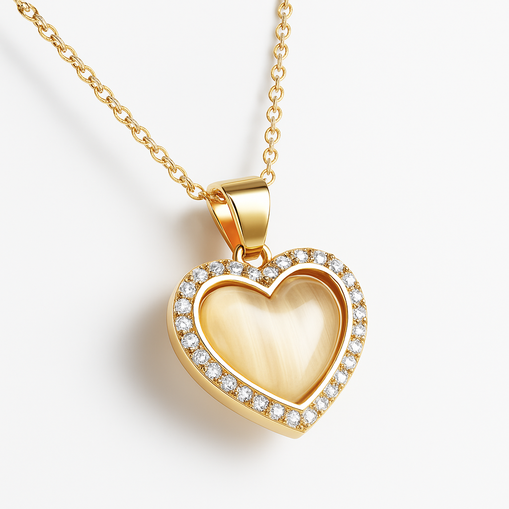 Jewello trendy gold-plated heart design and white stone stud chain pendant set for women and girls.