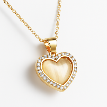 Jewello trendy gold-plated heart design and white stone stud chain pendant set for women and girls.
