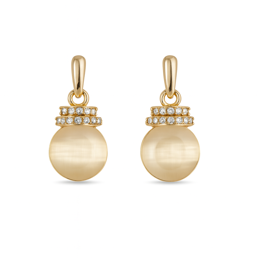 Jewello trendy gold-plated round shape design with white stone stud chain pendant set for women and girls.