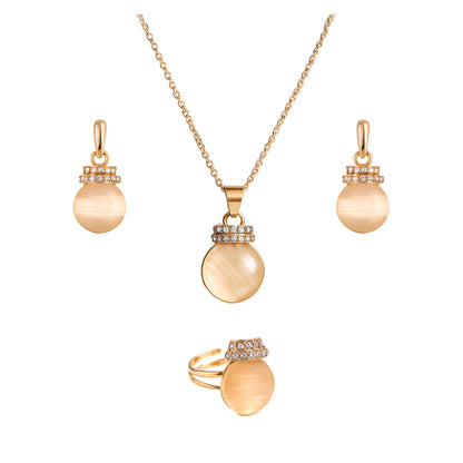 Jewello trendy gold-plated round shape design with white stone stud chain pendant set for women and girls.
