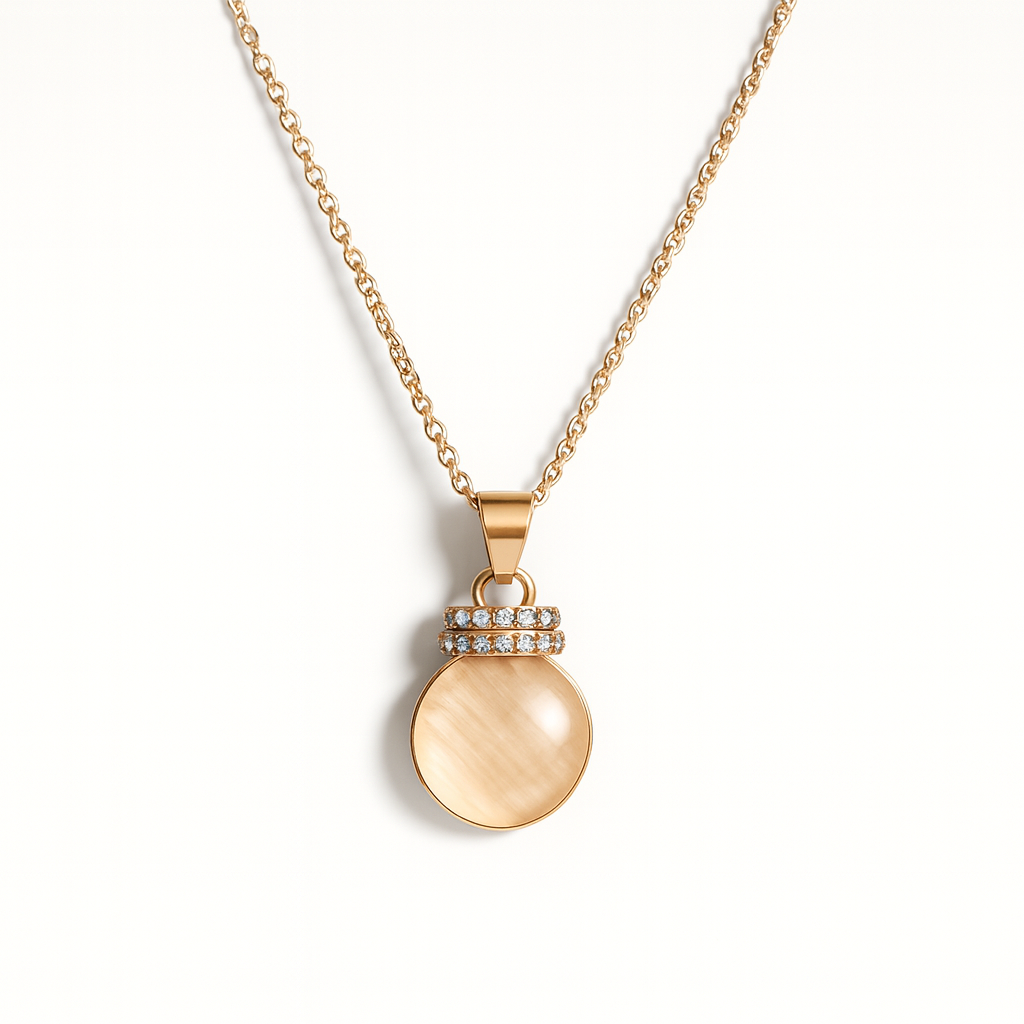 Jewello trendy gold-plated round shape design with white stone stud chain pendant set for women and girls.