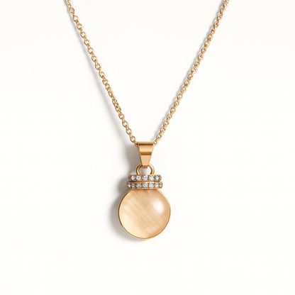 Jewello trendy gold-plated round shape design with white stone stud chain pendant set for women and girls.