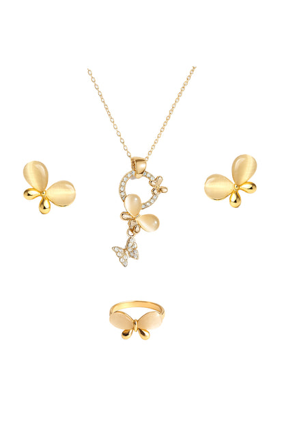 Jewello gold plated floral design with white stone stud chain pendant set for women and girls.