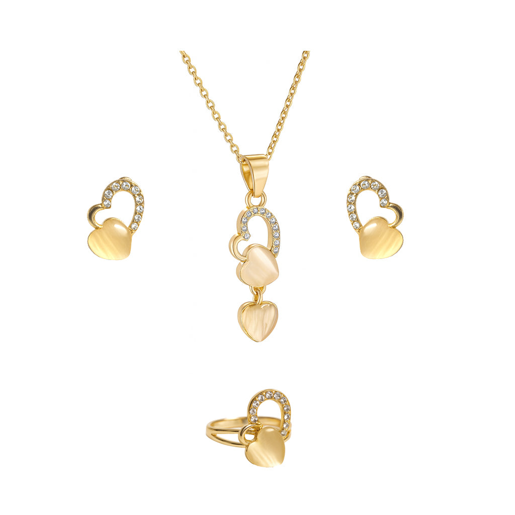 Jewello gold plated floral design with white stone stud chain pendant set for women and girls.