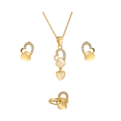 Jewello gold plated floral design with white stone stud chain pendant set for women and girls.