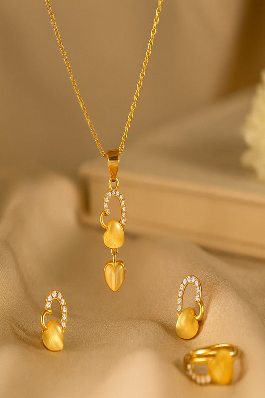Jewello gold plated floral design with white stone stud chain pendant set for women and girls.