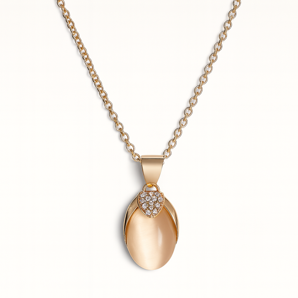 Jewello trendy gold-plated oval shape design with white stone stud chain pendant set for women and girls.