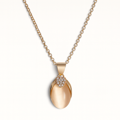Jewello trendy gold-plated oval shape design with white stone stud chain pendant set for women and girls.