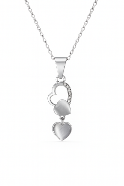 Jewello trendy silver-plated heart design with white stone stud chain pendant set for women and girls.