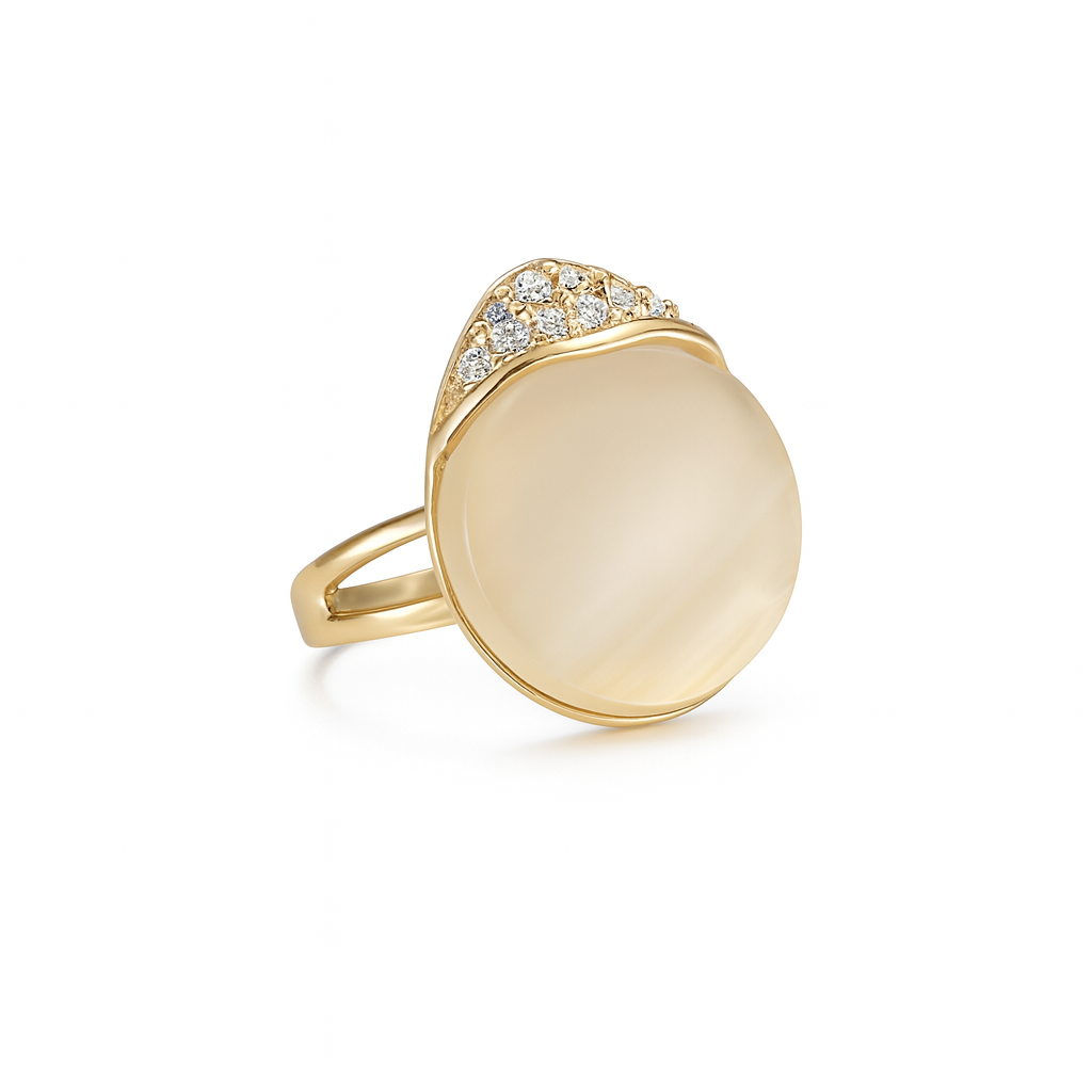 Jewello elegant gold plated with white stone stud earring, finger ring, chain pendant set for women and girls.