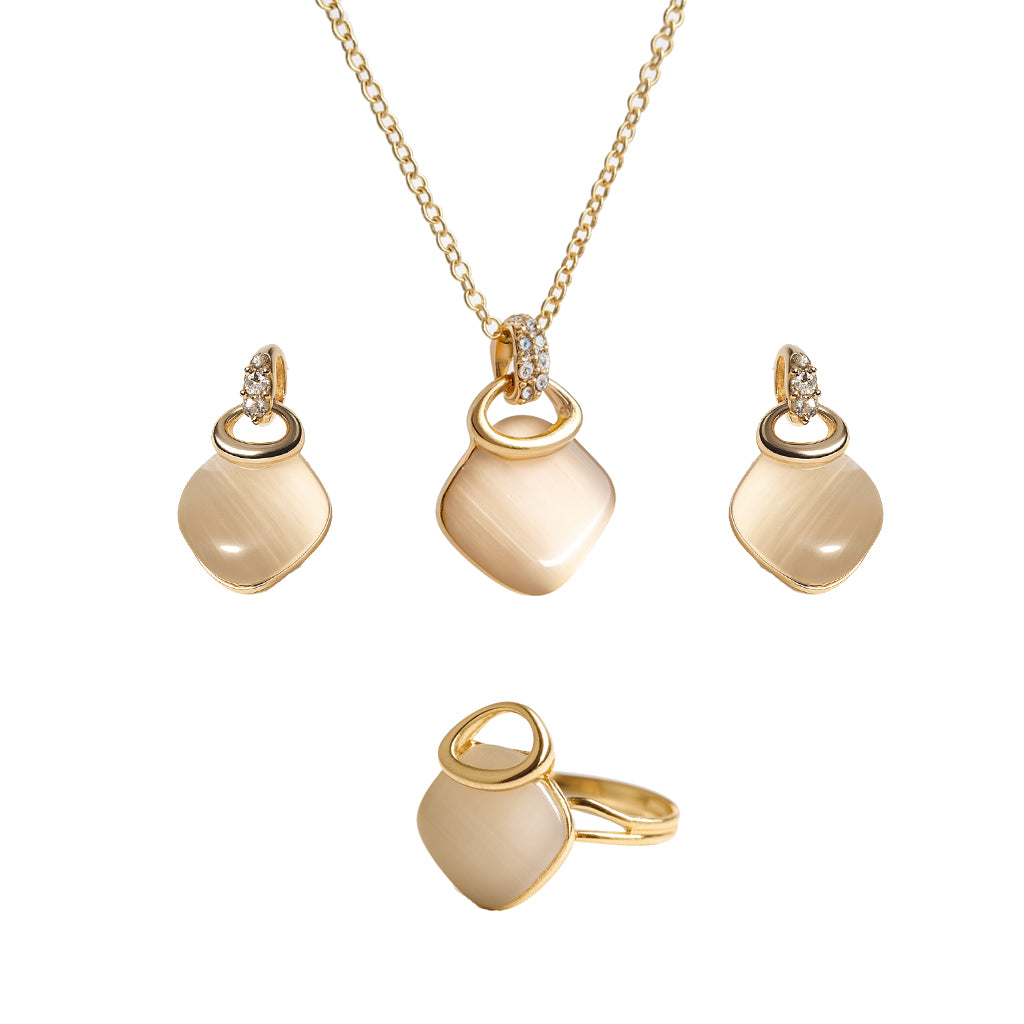 Jewello stylish gold-plated square design with light white stone stud chain pendant set for women and girls.
