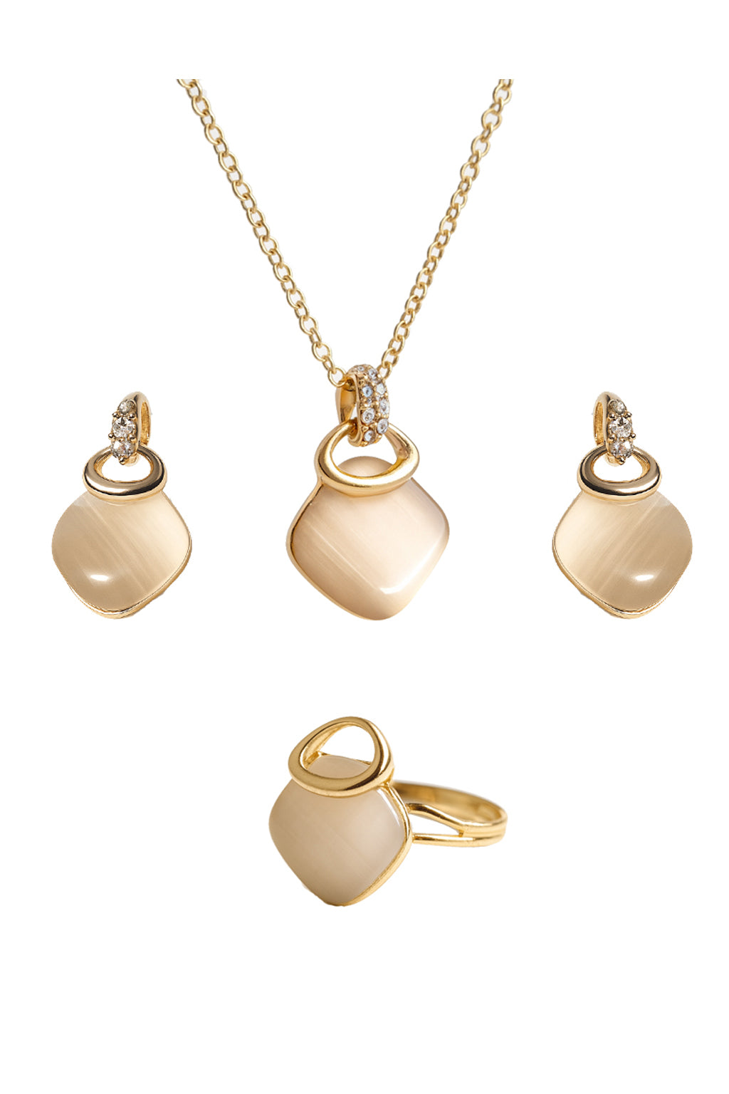 Jewello elegant gold-plated square design with white stone stud pendant chain set for women and girls.