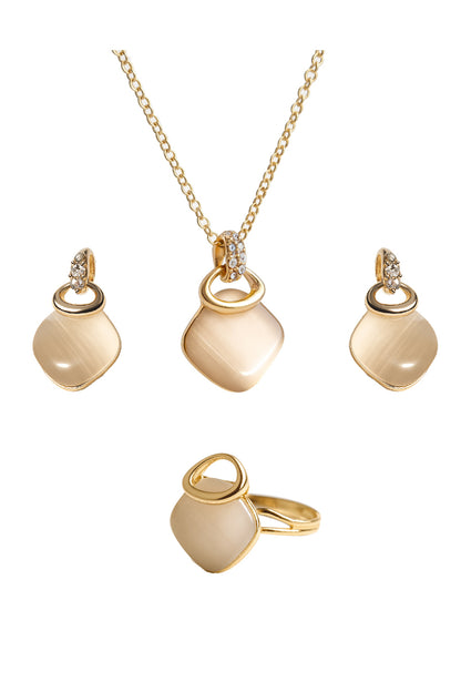 Jewello elegant gold-plated square design with white stone stud pendant chain set for women and girls.