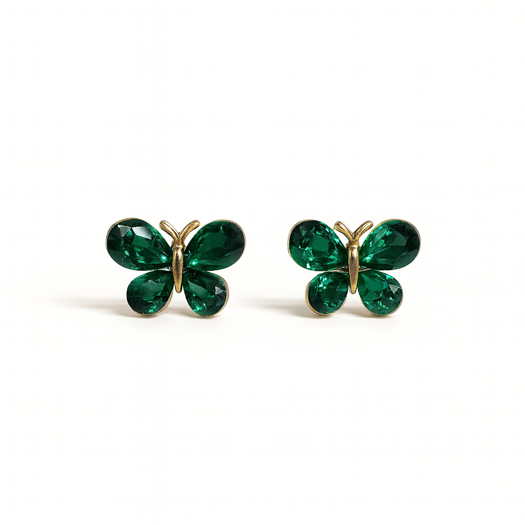Jewello gold plated butterfly design with green stone stud chain pendant set for women and girls.