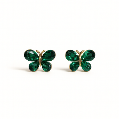 Jewello gold plated butterfly design with green stone stud chain pendant set for women and girls.