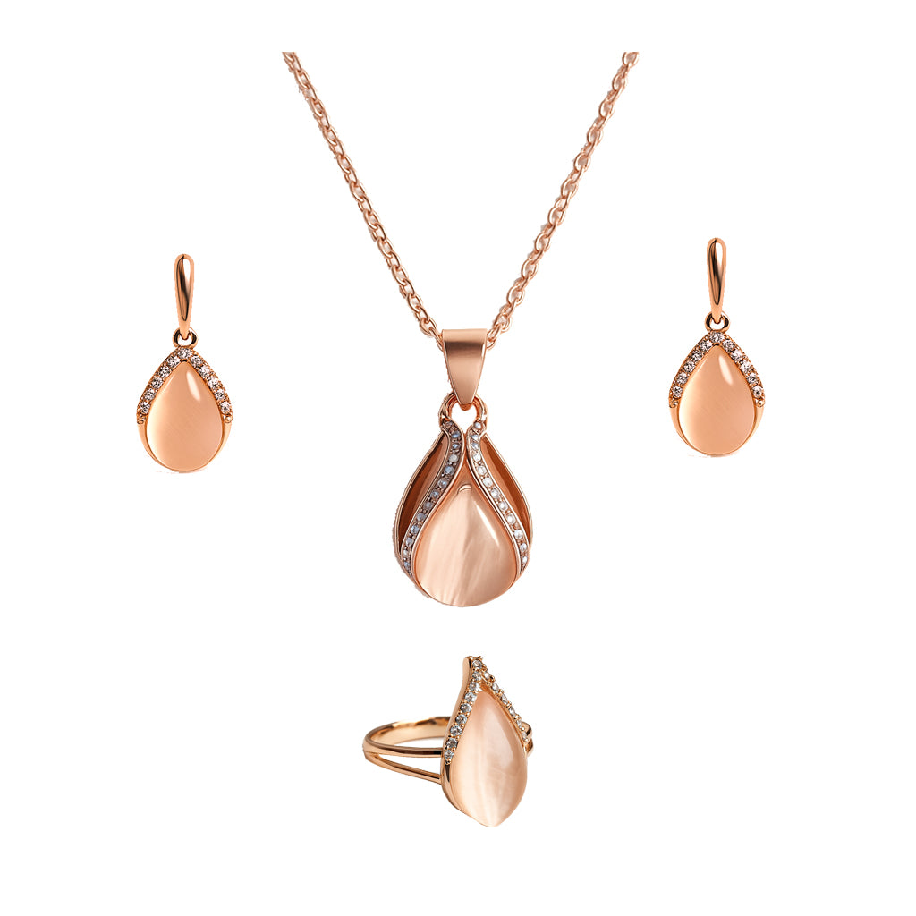 Jewello Adorable rose gold-plated oval shape design with white stone stud chain pendant set for women and girls.