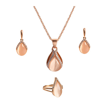 Jewello Adorable rose gold-plated oval shape design with white stone stud chain pendant set for women and girls.