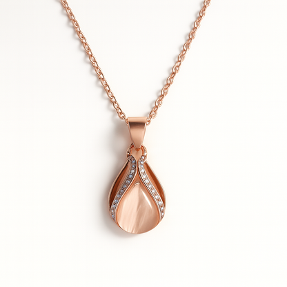 Jewello Adorable rose gold-plated oval shape design with white stone stud chain pendant set for women and girls.