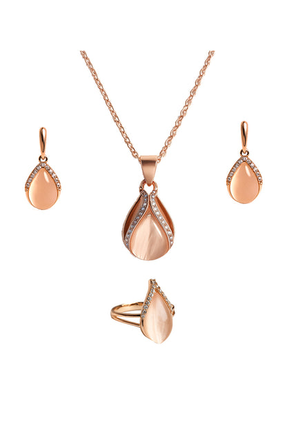 Jewello Adorable rose gold-plated oval shape design with white stone stud chain pendant set for women and girls.