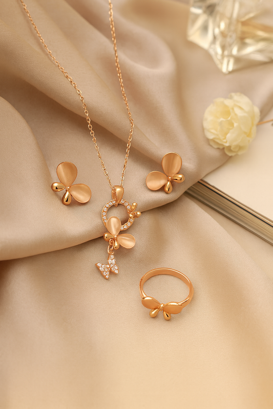 Jewello fashionable gold plated light white stone stud chain pendant set for women and girls.