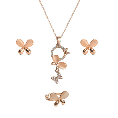 Jewello fashionable gold plated light white stone stud chain pendant set for women and girls.